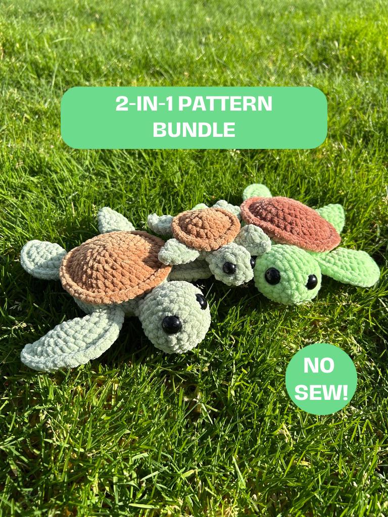 2-in-1 Crochet Sea Turtle Pattern Bundle (Big Sea Turtle and Baby Sea Turtle)