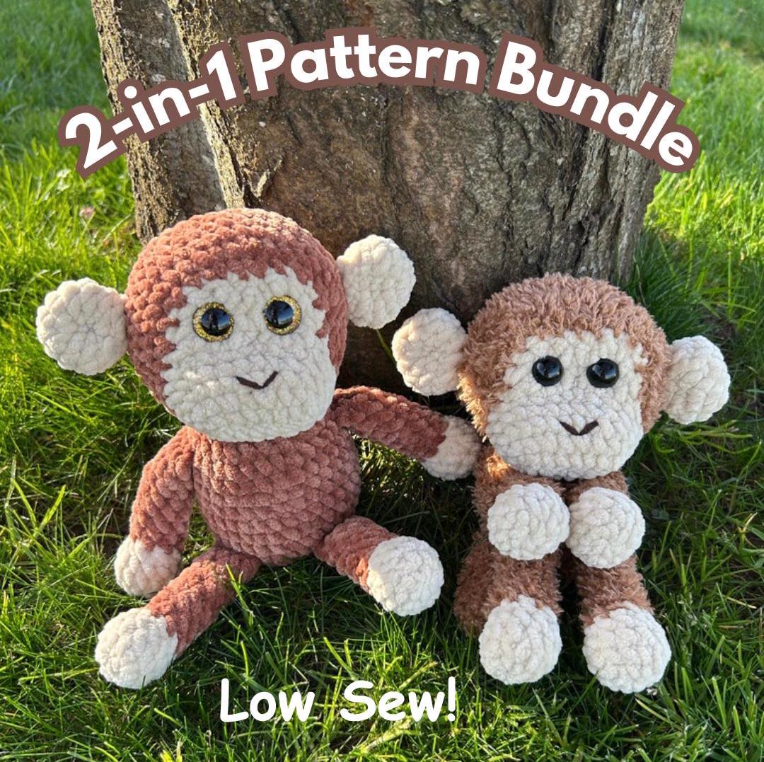 2-in-1 Monkey Crochet Pattern Bundle (Sitting Monkey and Monkey Snuggler)