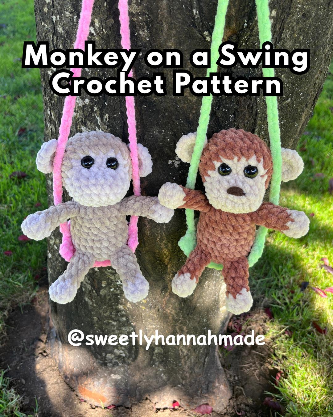 Monkey on a Swing Crochet Pattern LOW SEW Beginner Friendly Amigurumi Monkey Stuffed Animal