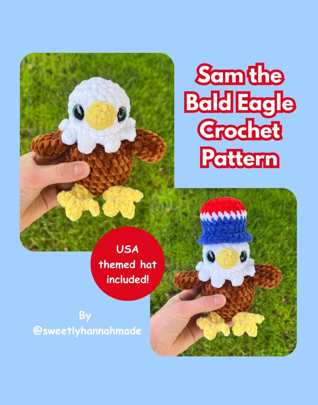 Crochet Bald Eagle Pattern with USA Hat: Beginner Friendly Amigurumi (PDF Pattern)