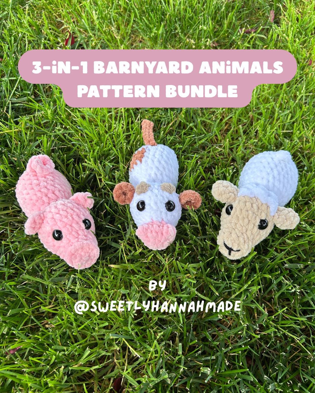Crochet Barnyard Pattern Bundle 3-in-1 NO and LOW SEW Pattern Pig, Cow, and Sheep Beginner Friendly Amigurumi Farms Stuffed Animals