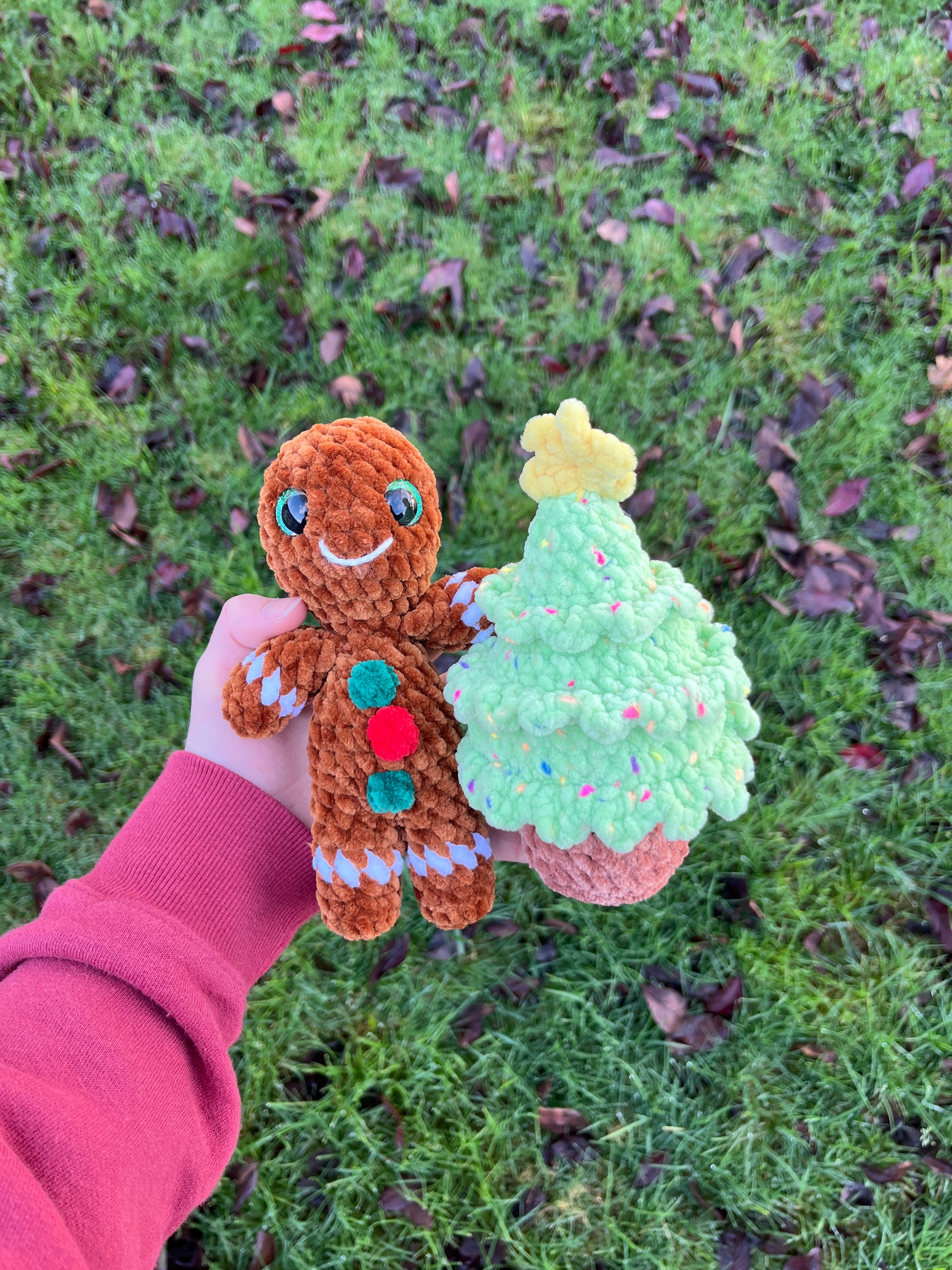 Gingerbread Man and Christmas Tree Crochet Plushie