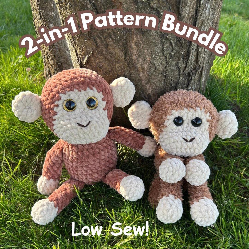 2-in-1 Monkey Crochet Pattern Bundle (Sitting Monkey and Monkey Snuggler)